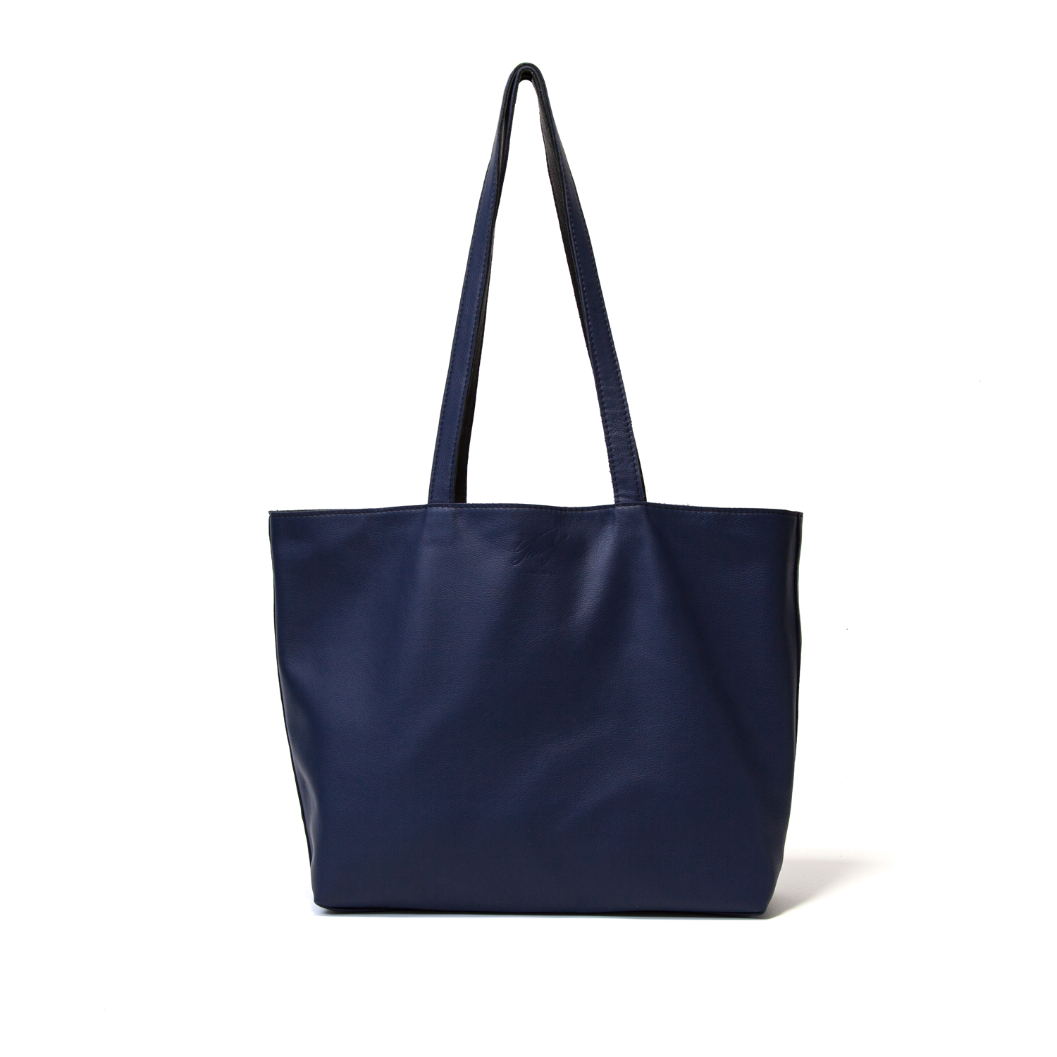 Reversible handgemaakte leren handtas Amma blauw en zwart