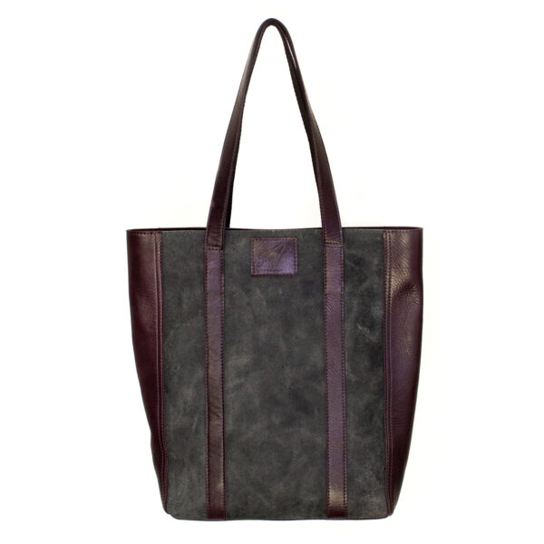 Handgemaakte leren shopper Renée | grijs en aubergine