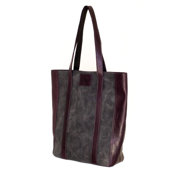 Handgemaakte leren shopper Renée | grijs en aubergine - Afbeelding 3