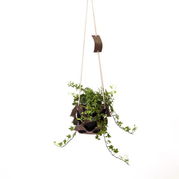 Trendy plantenhanger rond | klein | bruin leer