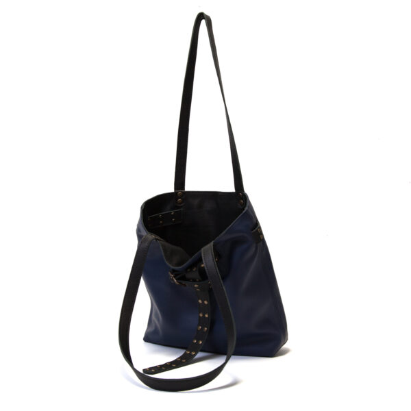 Reversible handgemaakte leren handtas Hannah | blauw en zwart - Afbeelding 6