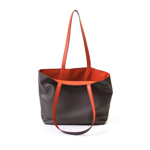 Reversible handgemaakte leren handtas Amma | warm oranje en donkergrijs - Afbeelding 5