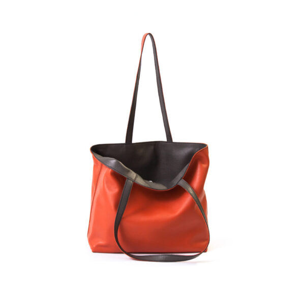 Reversible handgemaakte leren handtas Amma | warm oranje en donkergrijs - Afbeelding 4