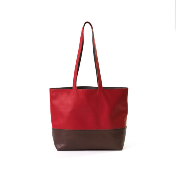 Reversible handgemaakte leren handtas Amma | diep rood en bruin