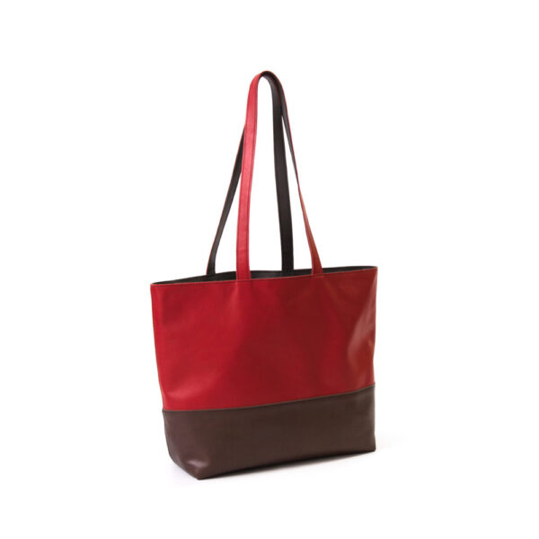 Reversible handgemaakte leren handtas Amma | diep rood en bruin - Afbeelding 3