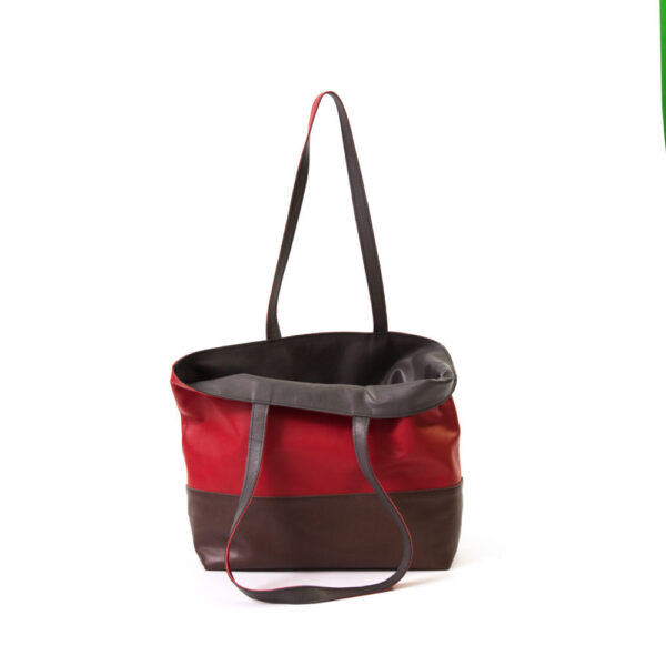 Reversible handgemaakte leren handtas Amma | diep rood en bruin - Afbeelding 4